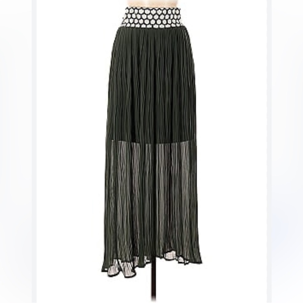 Dear Creatures Anthropologie Green Pleated Maxi Skirt with Banded Waist Size L